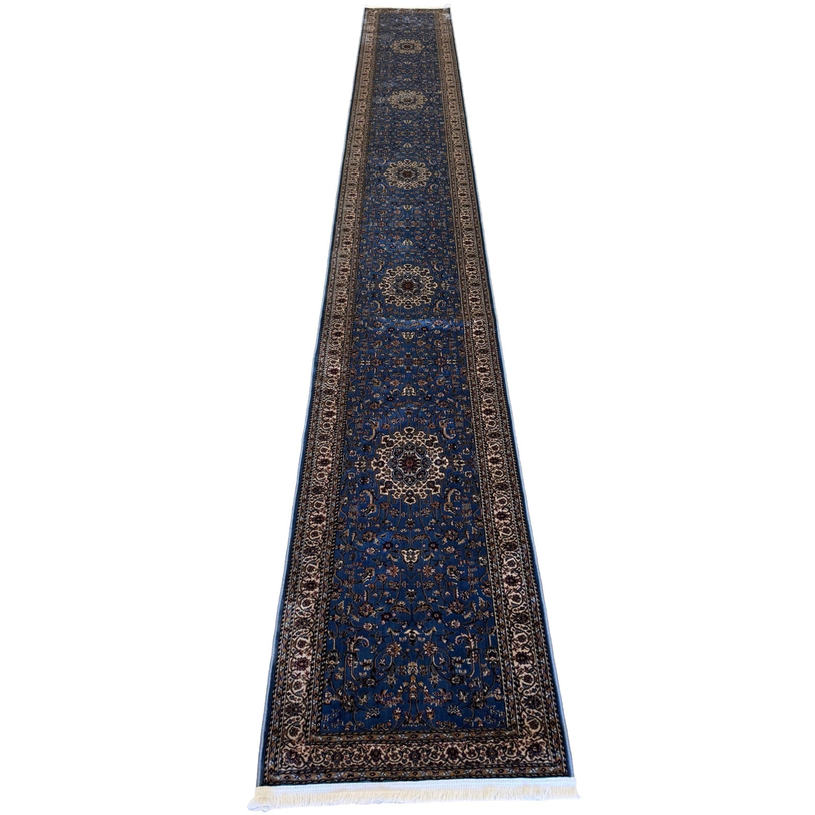 600 x 80cm Persian Kashan Design – Blue Runner Rug