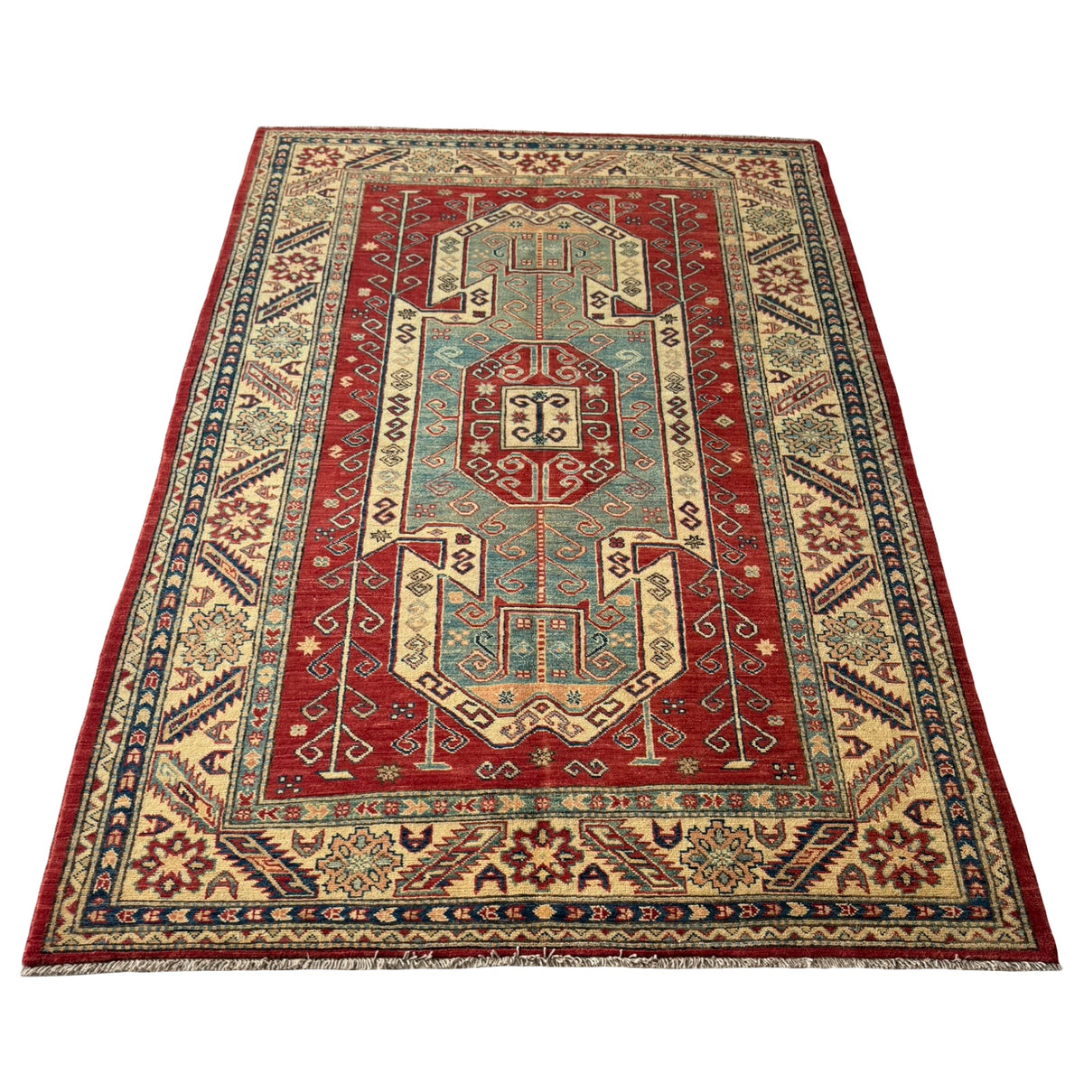 206 x 151 cm Hand Knotted Sun Washed Afghan Kazak – Wool Rug