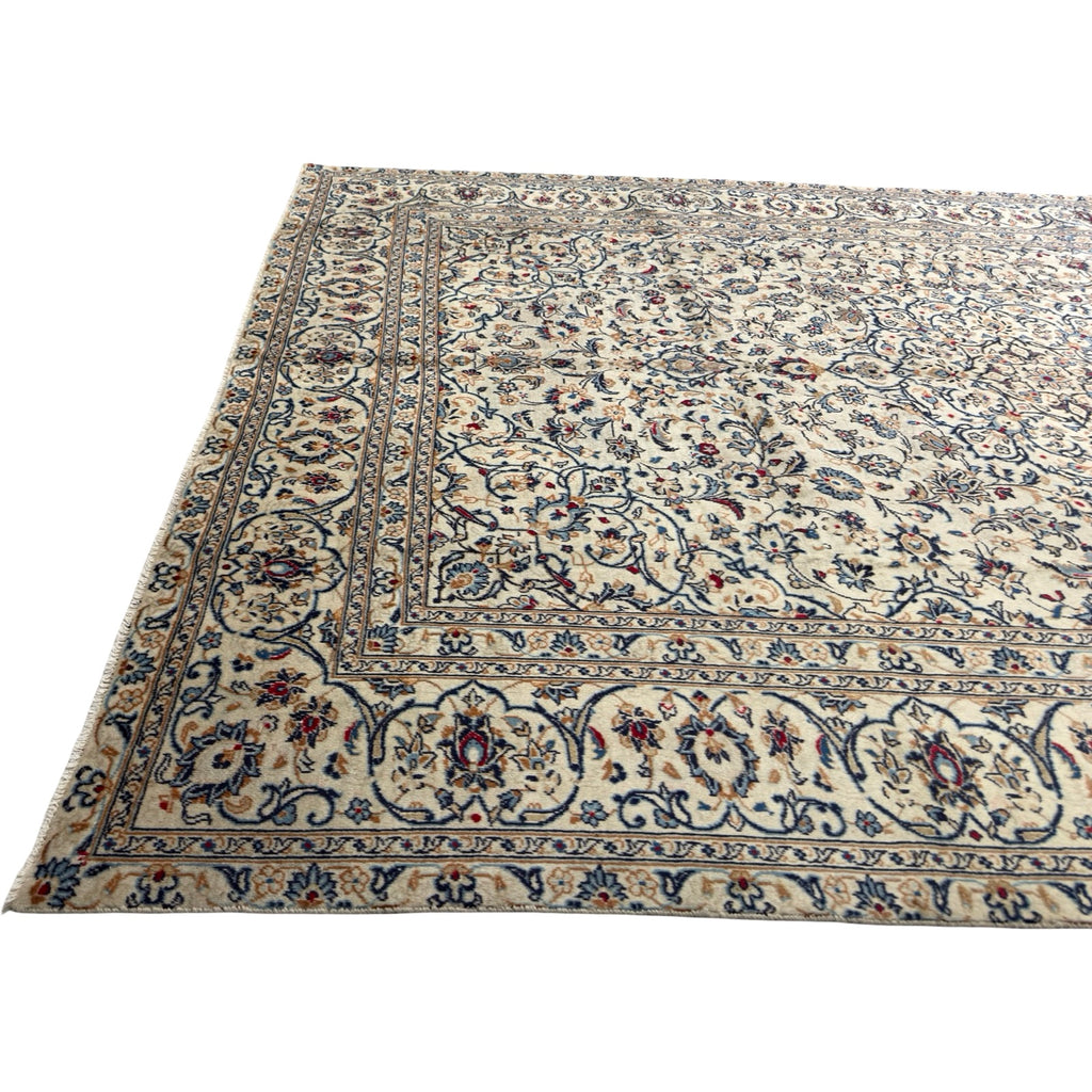 344 x 257 cm Hand Knotted Persian Cream Kashan Wool Rug