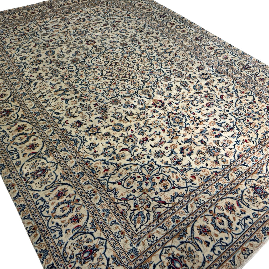 344 x 257 cm Hand Knotted Persian Cream Kashan Wool Rug
