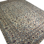 344 x 257 cm Hand Knotted Persian Cream Kashan Wool Rug