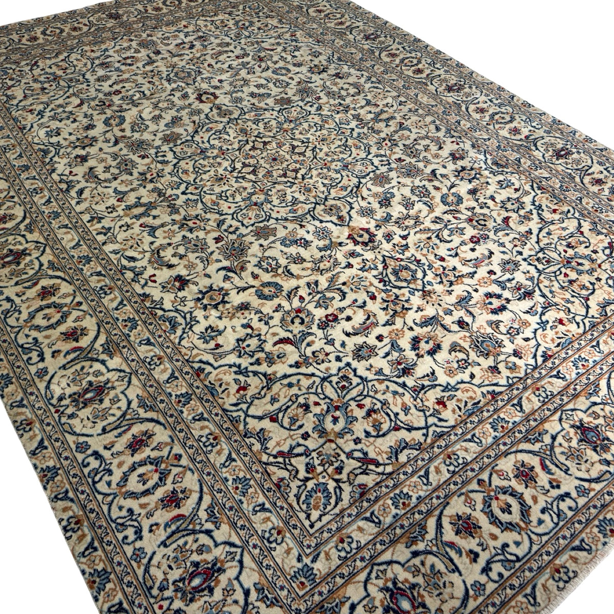 344 x 257 cm Hand Knotted Persian Cream Kashan Wool Rug