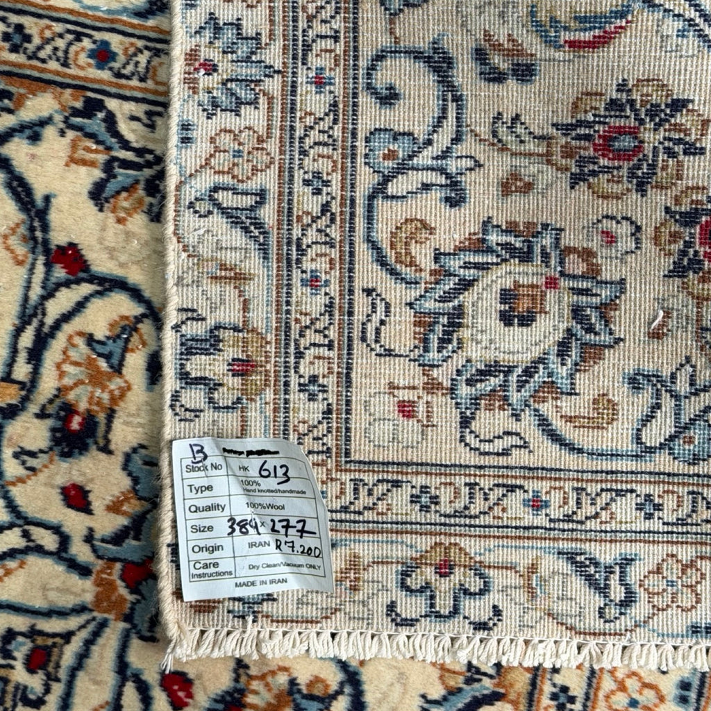 344 x 257 cm Hand Knotted Persian Cream Kashan Wool Rug