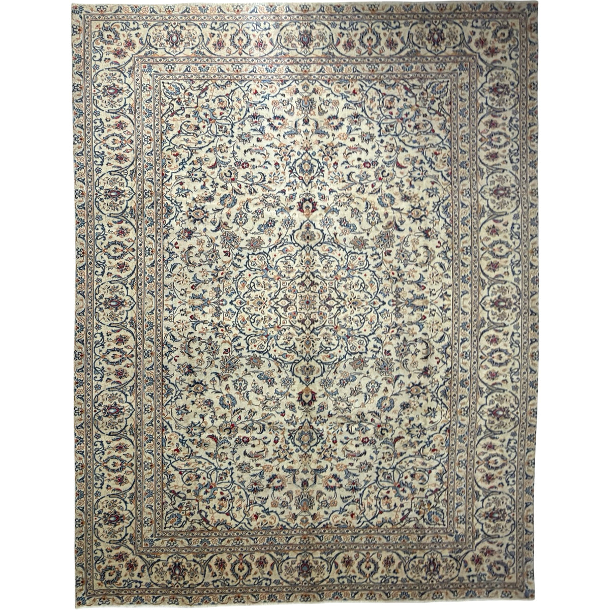 344 x 257 cm Hand Knotted Persian Cream Kashan Wool Rug