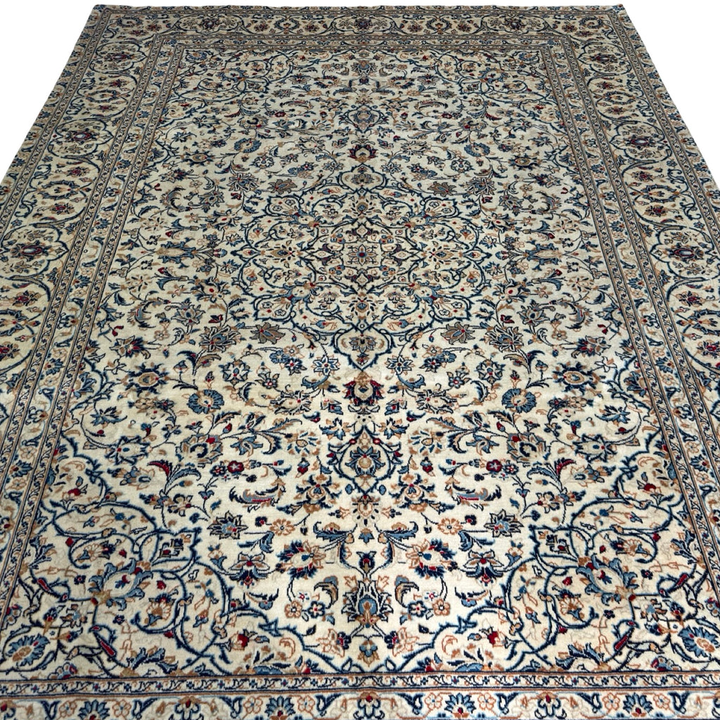 344 x 257 cm Hand Knotted Persian Cream Kashan Wool Rug