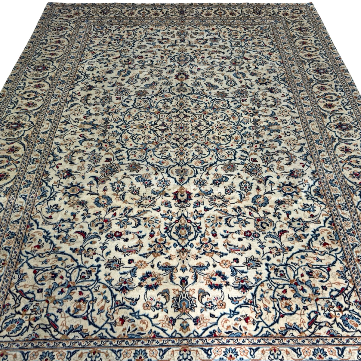 344 x 257 cm Hand Knotted Persian Cream Kashan Wool Rug
