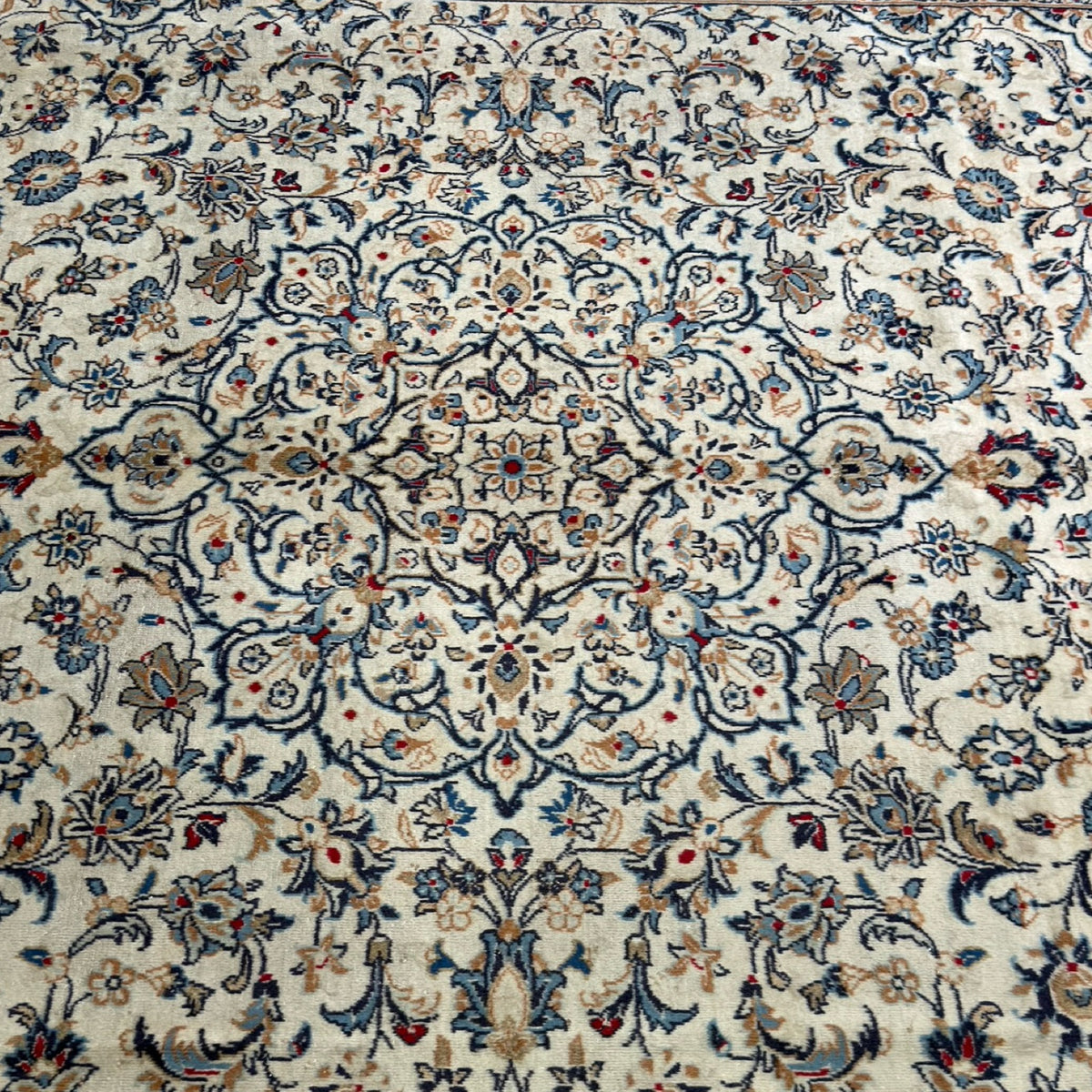 344 x 257 cm Hand Knotted Persian Cream Kashan Wool Rug