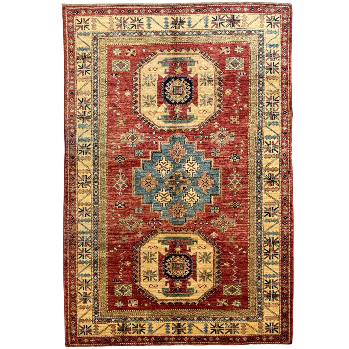 215 x 146 cm Hand Knotted Afghan Kazak Wool Rug