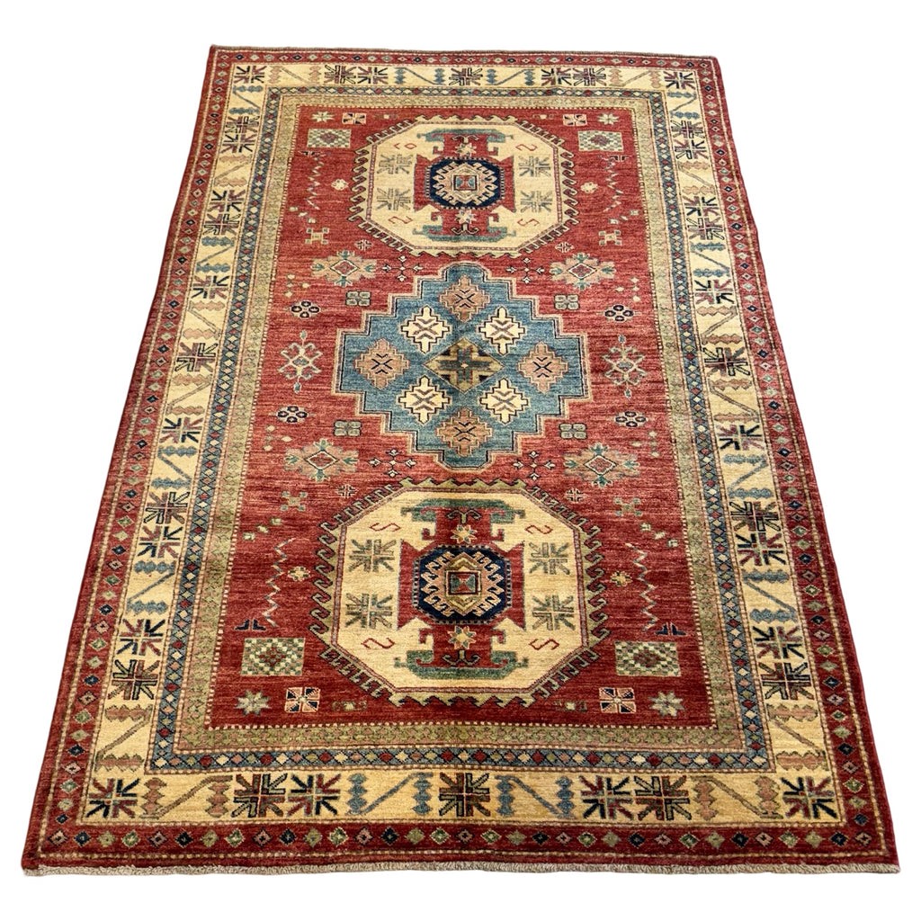 215 x 146 cm Hand Knotted Afghan Kazak Wool Rug