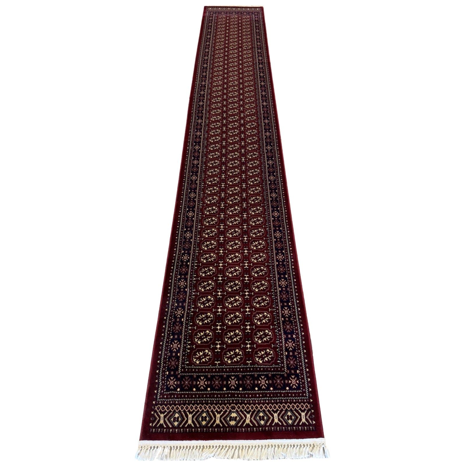 500 x 80cm Afghan Bokhara – Maroon Beige Runner Rug