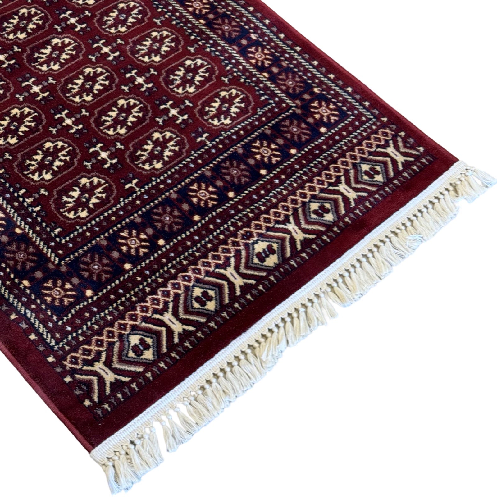 500 x 80cm Afghan Bokhara – Maroon Beige Runner Rug