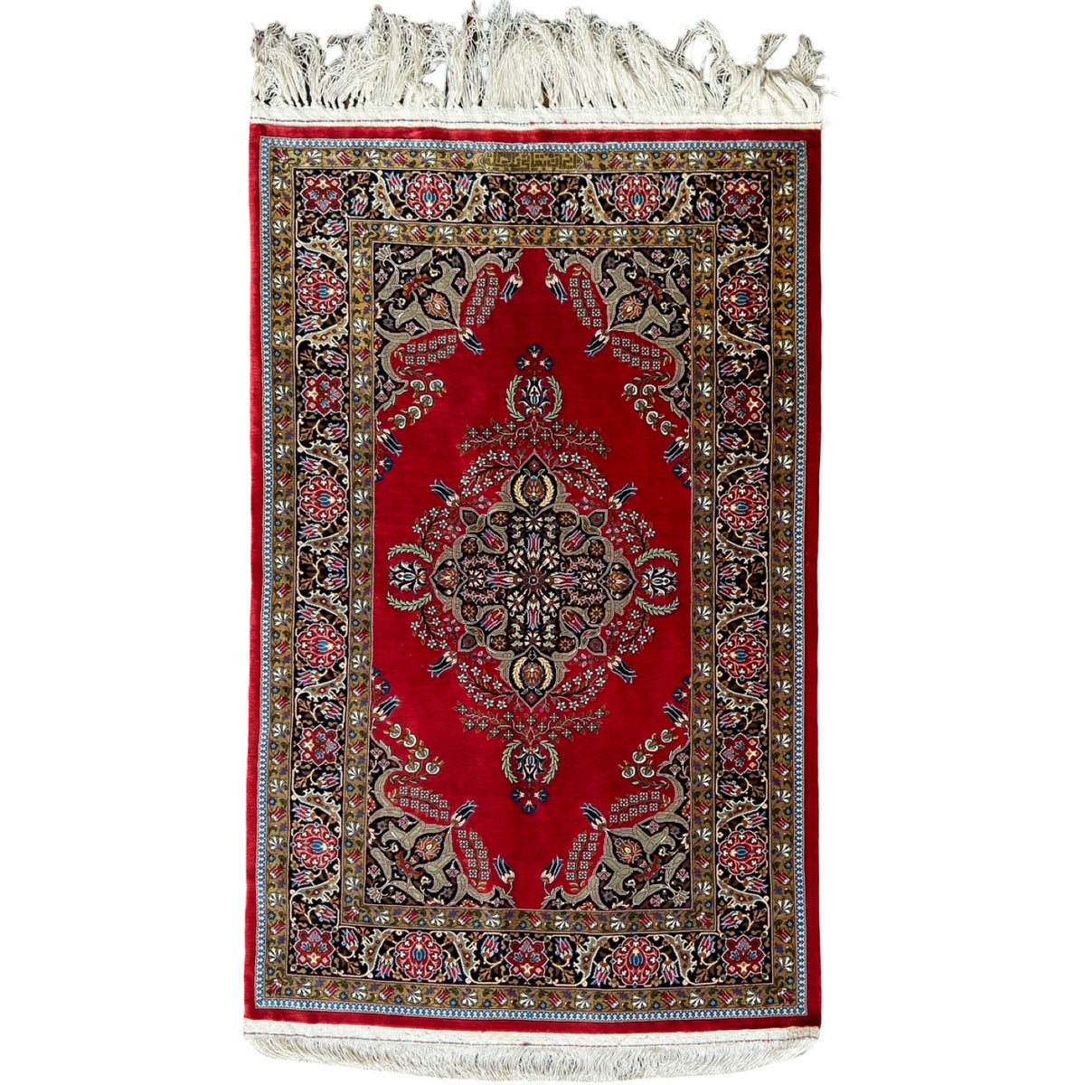 120 x 77 cm Rare Antique Hand Woven Persian Floral 100% Pure Silk Qum Rug