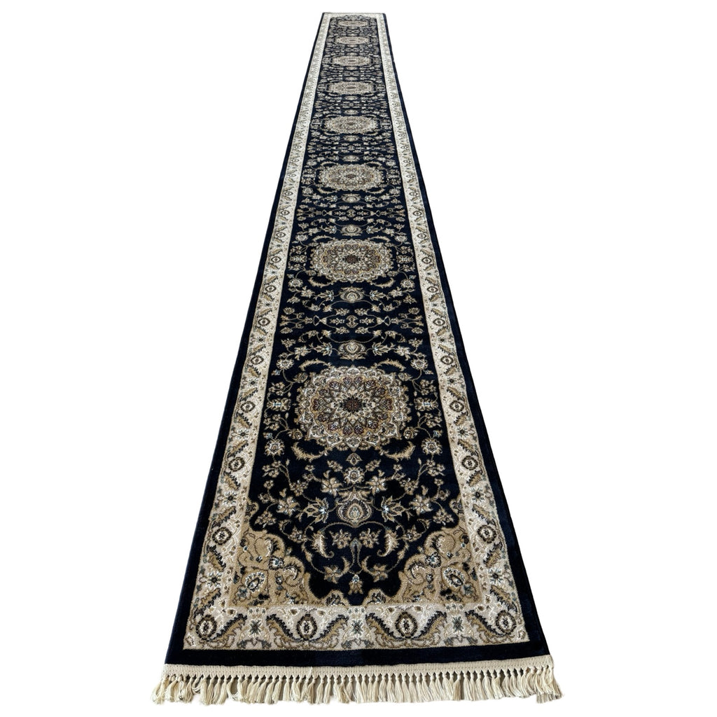 800 x 80cm Persian Kasha, Navy Blue Runner Rug