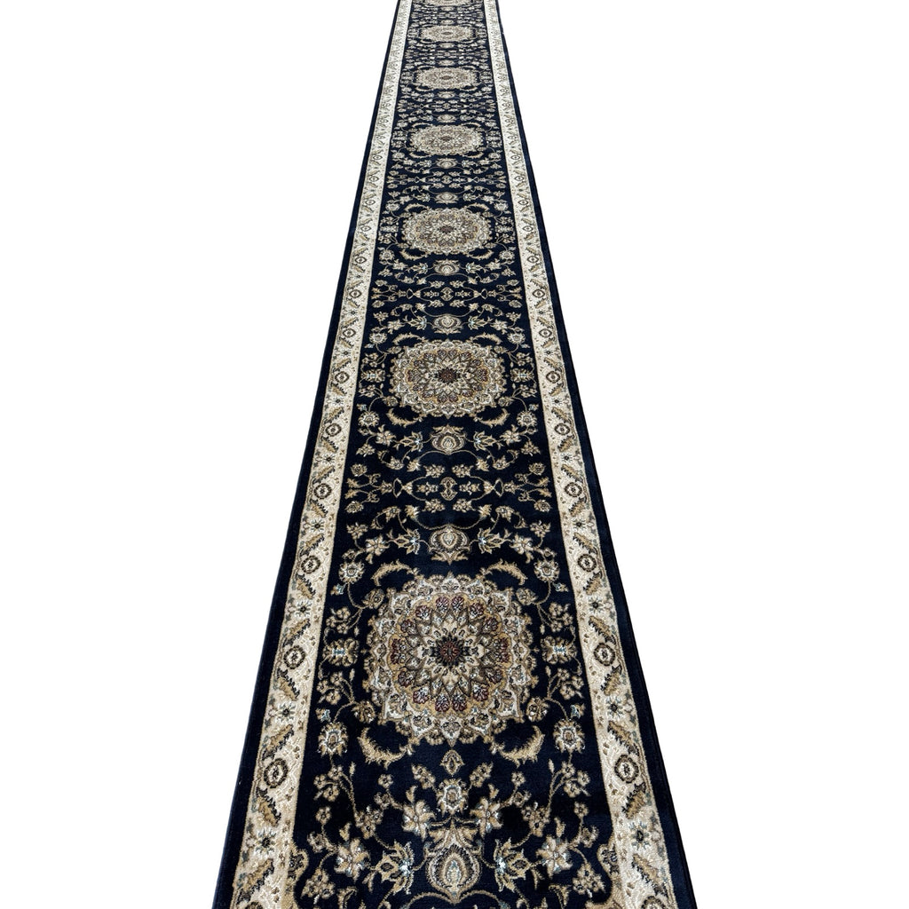 800 x 80cm Persian Kasha, Navy Blue Runner Rug