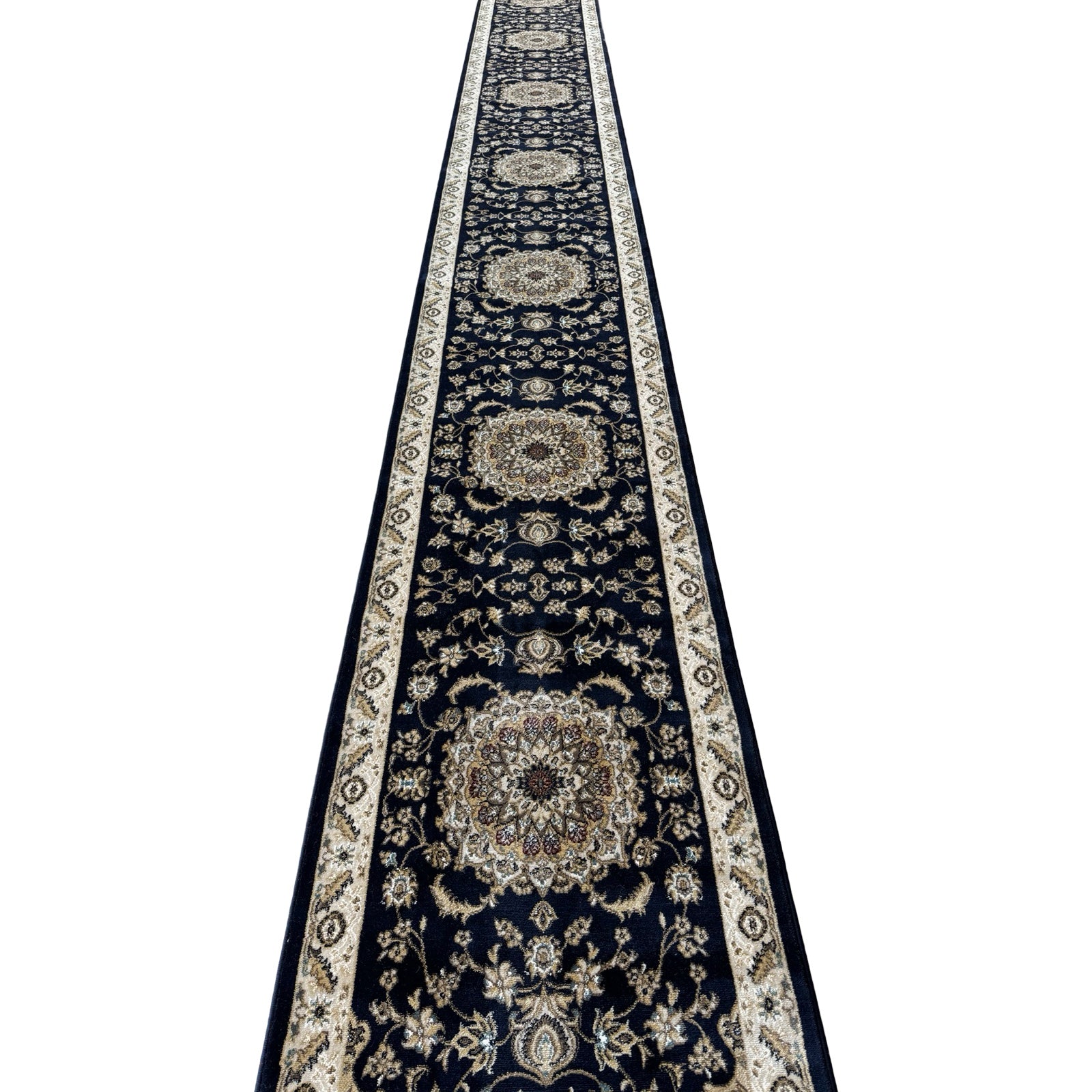 800 x 80cm Persian Kasha, Navy Blue Runner Rug