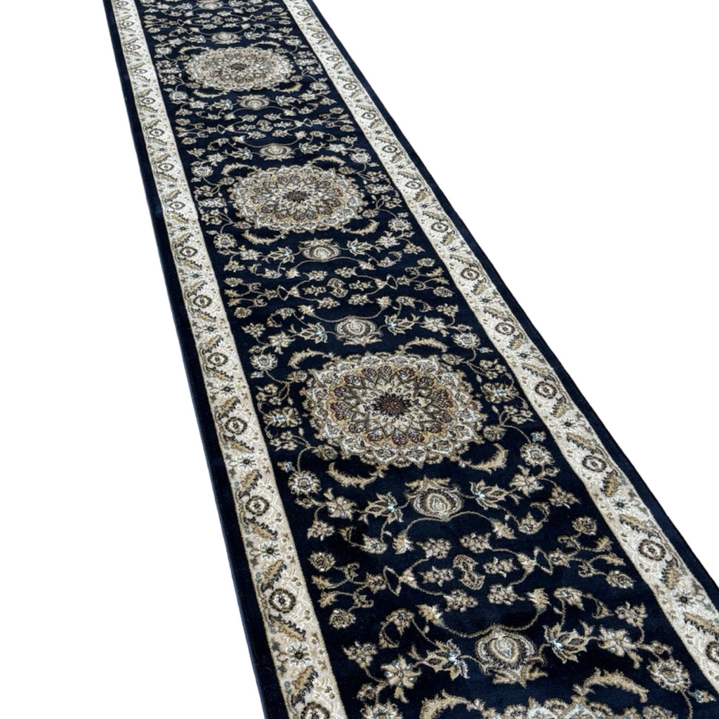 800 x 80cm Persian Kasha, Navy Blue Runner Rug