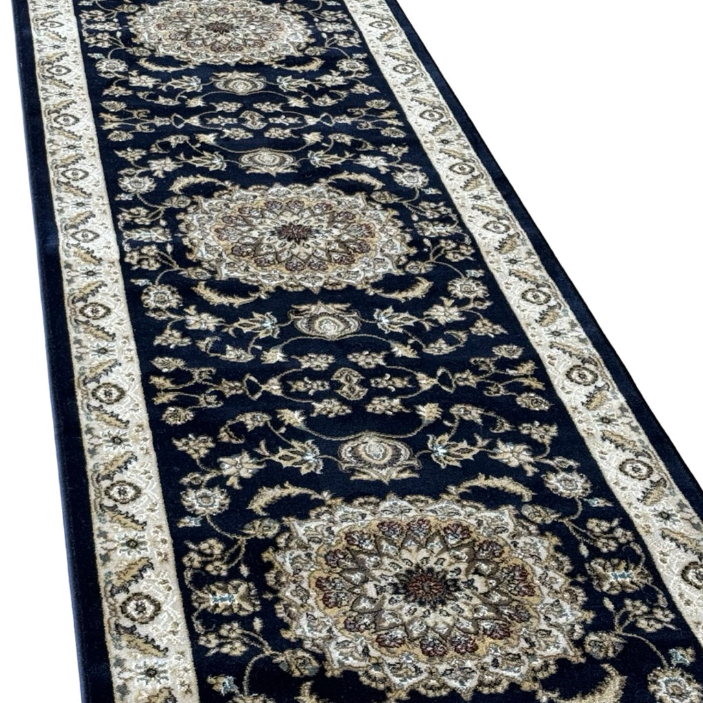 800 x 80cm Persian Kasha, Navy Blue Runner Rug