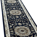 800 x 80cm Persian Kasha, Navy Blue Runner Rug
