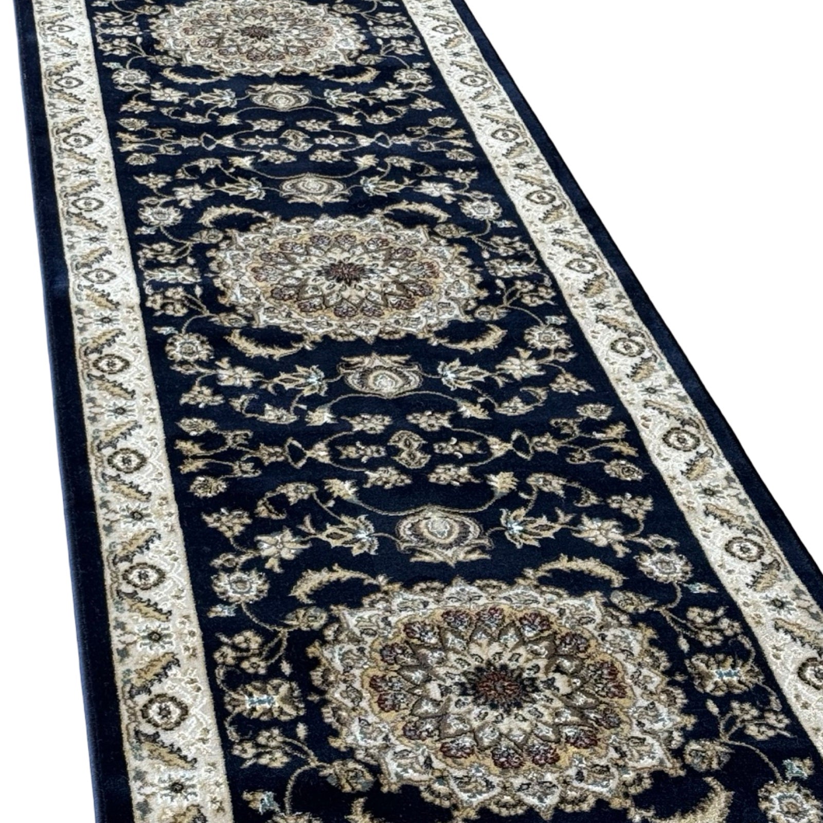 800 x 80cm Persian Kasha, Navy Blue Runner Rug