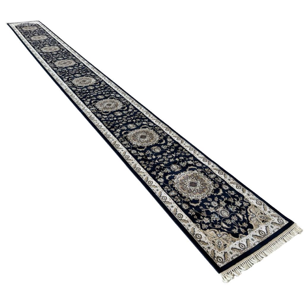 800 x 80cm Persian Kasha, Navy Blue Runner Rug