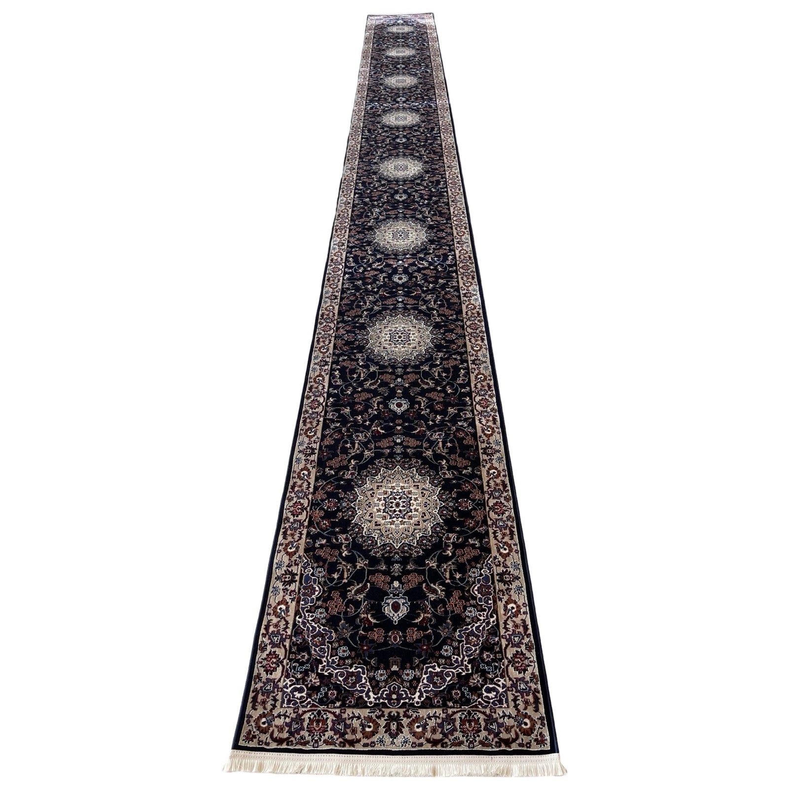 800 x 80cm Persian Kashan, Navy Runner Rug
