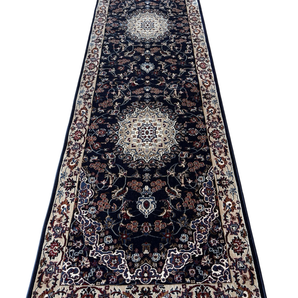 800 x 80cm Persian Kashan, Navy Runner Rug
