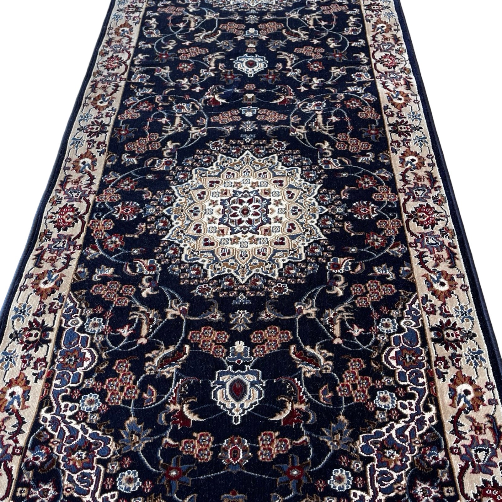 800 x 80cm Persian Kashan, Navy Runner Rug